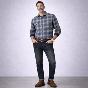 J.Crew Double-Knit Work Shirt Blue Cream Plaid Calm Sea NWT Overshirt Size S